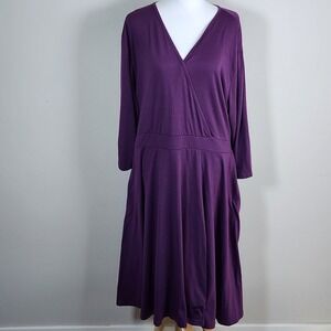 Nemidor Faux Wrap Dress Womens 5XL Purple Stretch Pockets Tie Back Casual